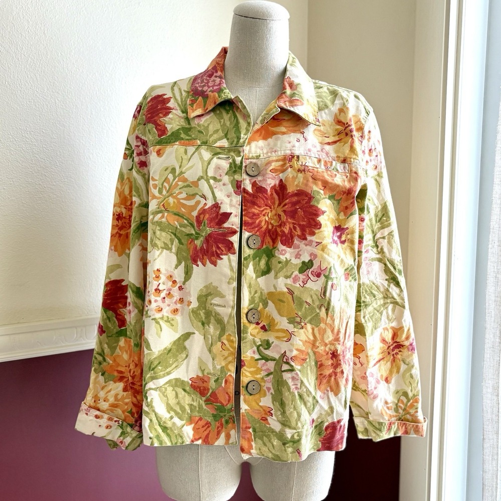 Coldwater Creek Jacket Women's M Petite Cotton Floral